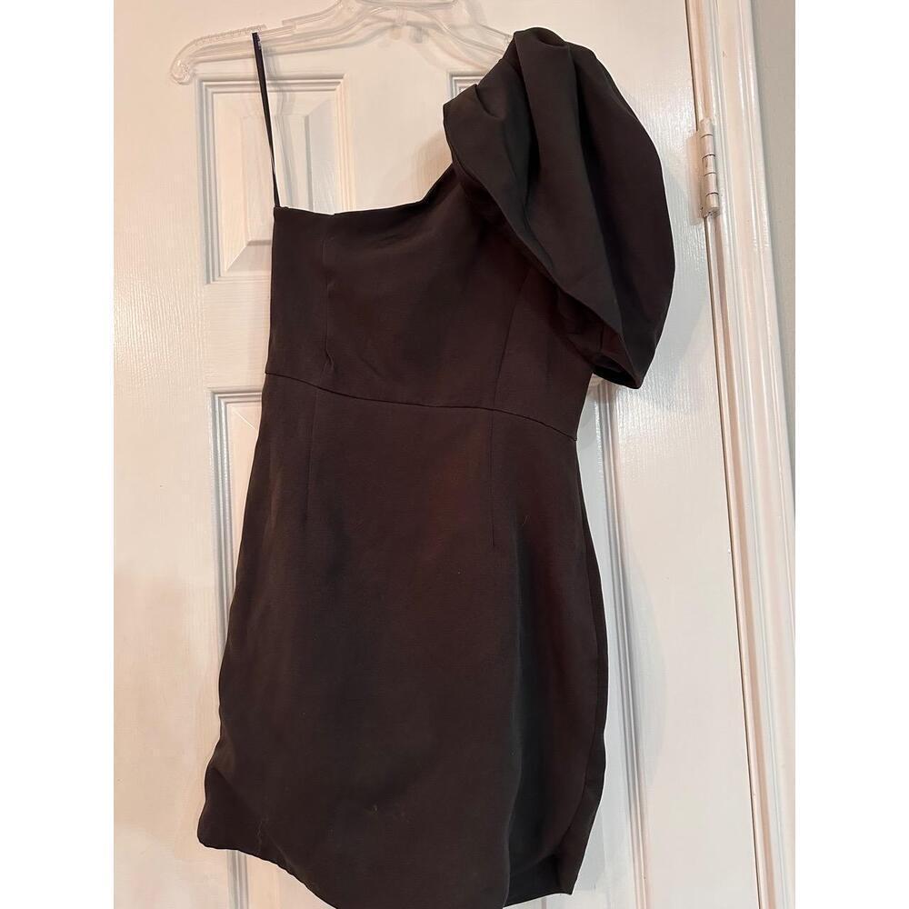 DO+BE‎ Womens Size S Black One Shoulder Mini Ruched Puffed Sleeve Cocktail Party - Picture 6 of 8